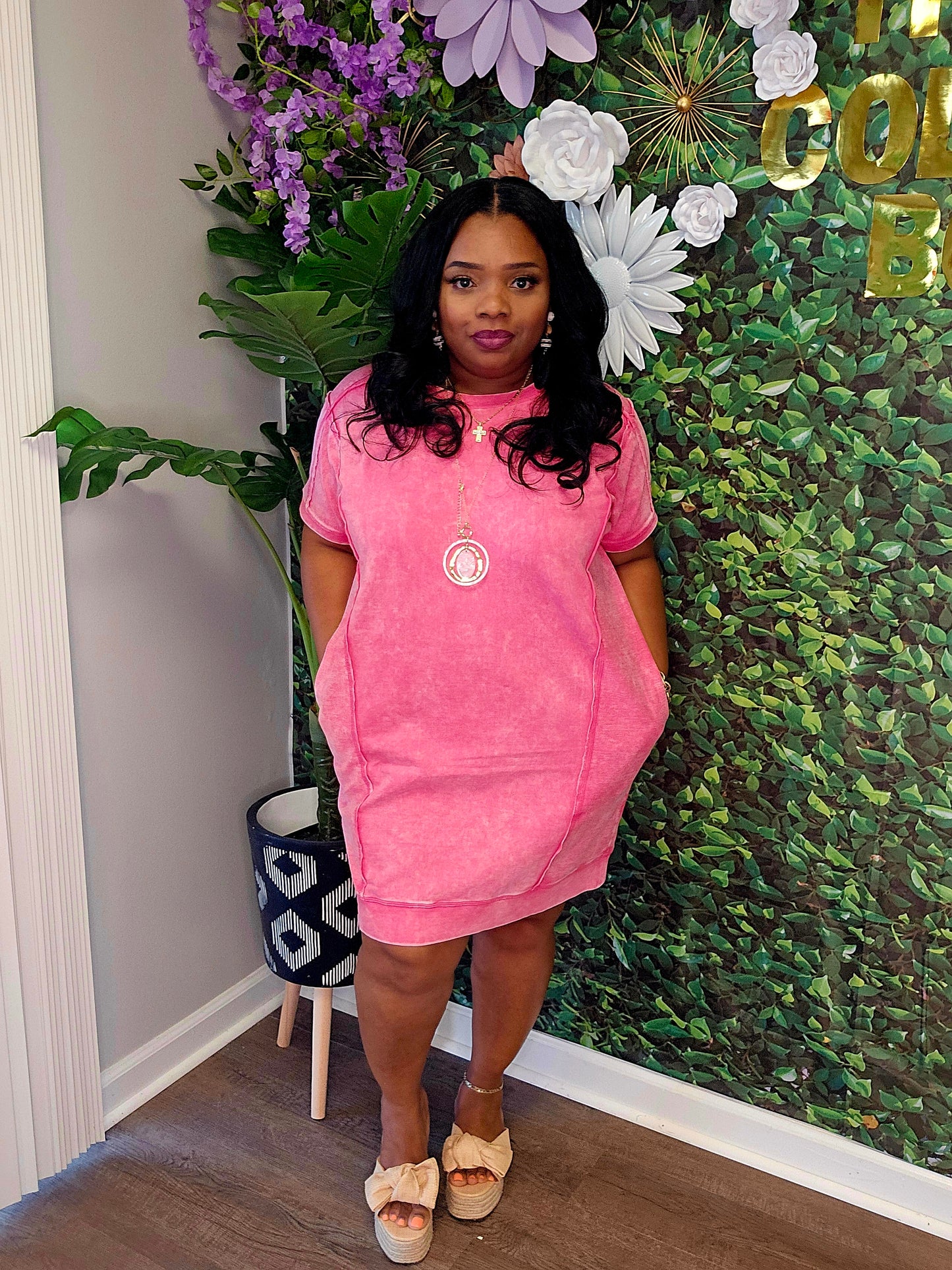 French Terry Soft Dress Hot Pink