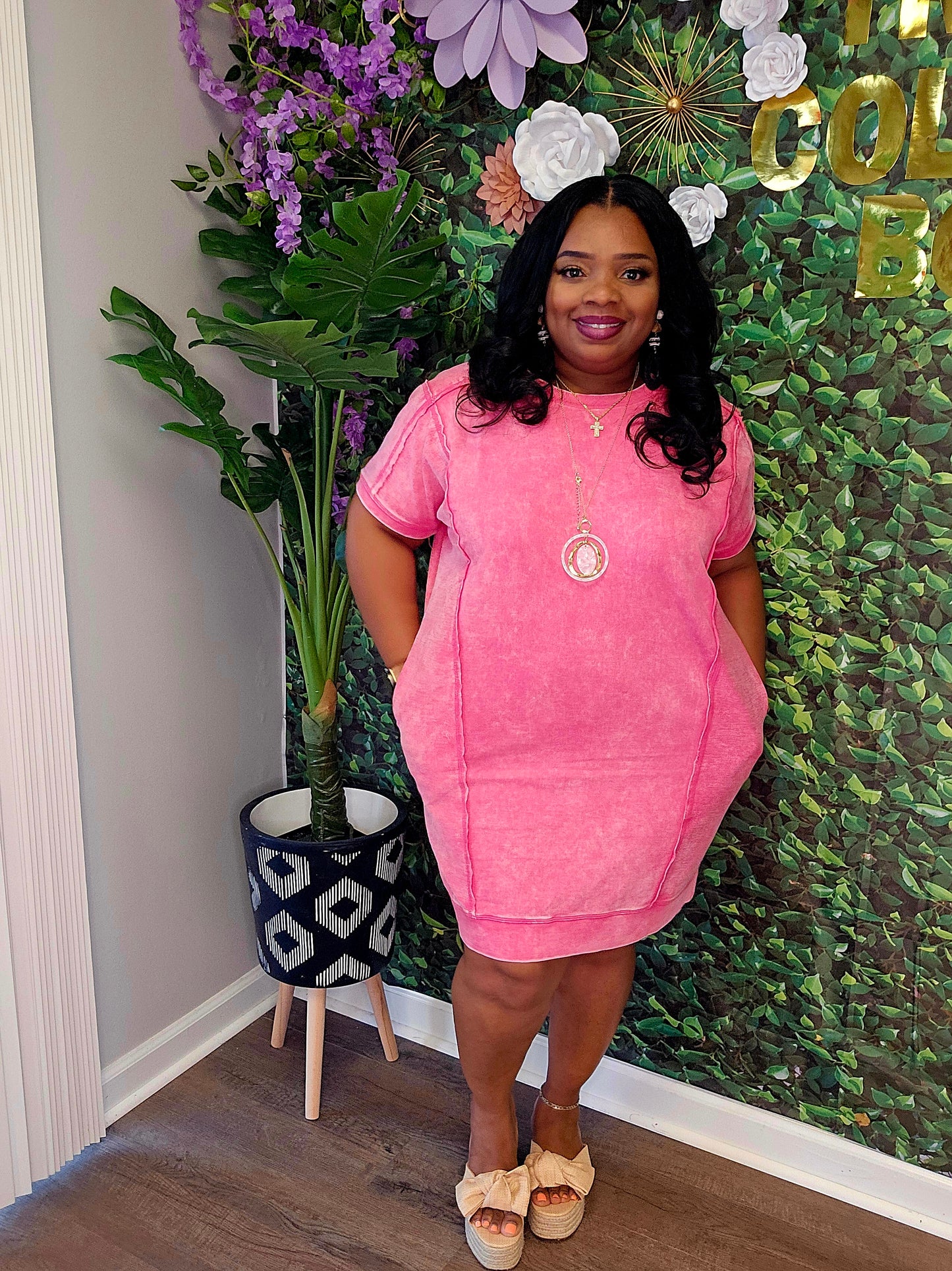 French Terry Soft Dress Hot Pink