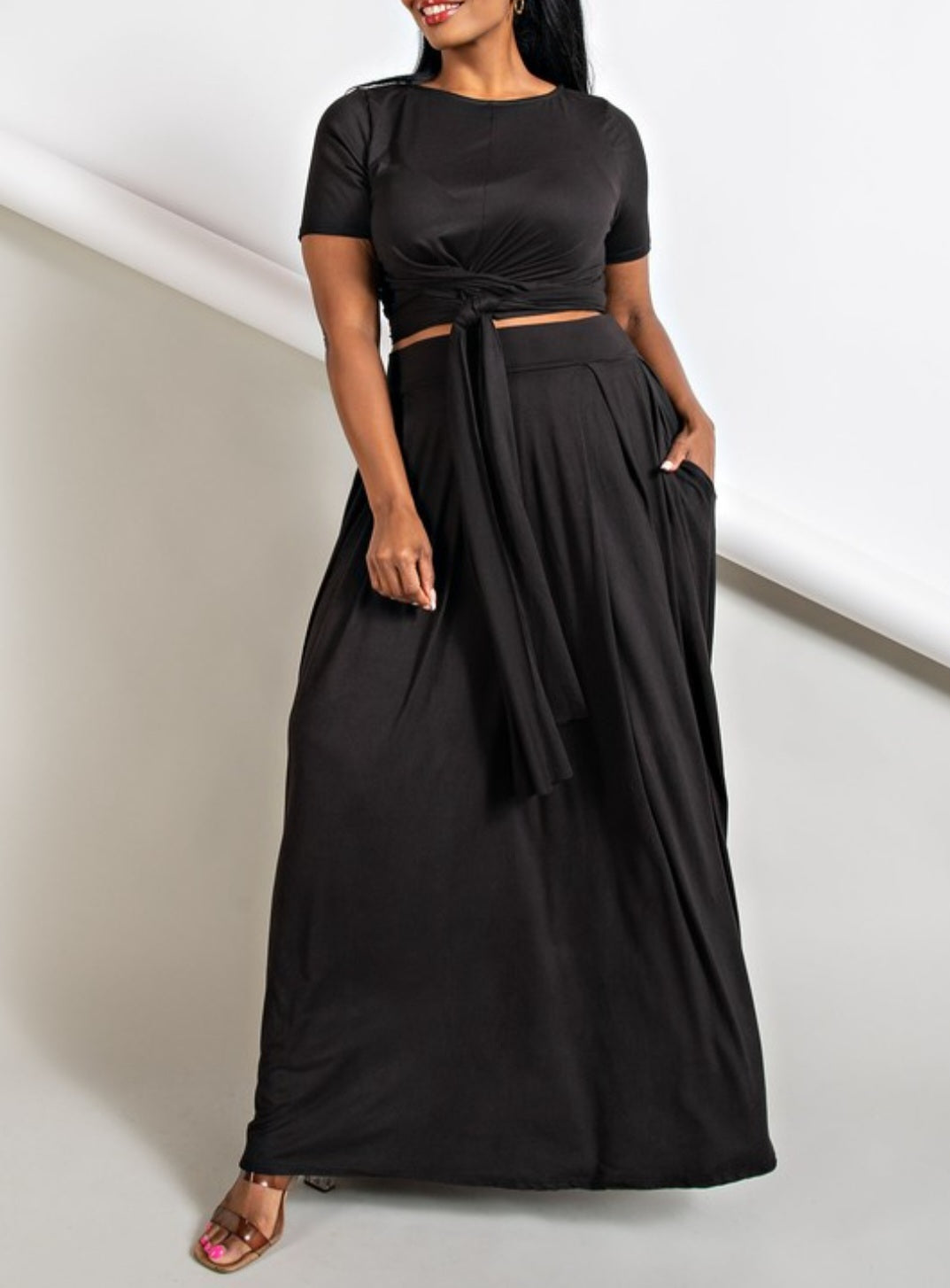 Wrap it Maxi Skirt set ( black)