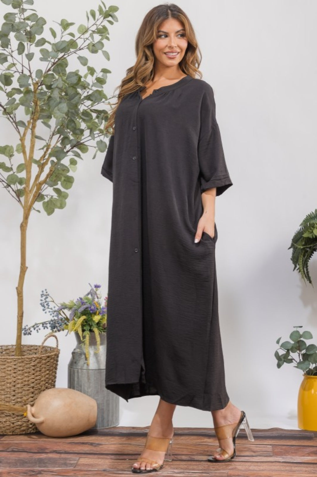 Flowy button down pocket dress