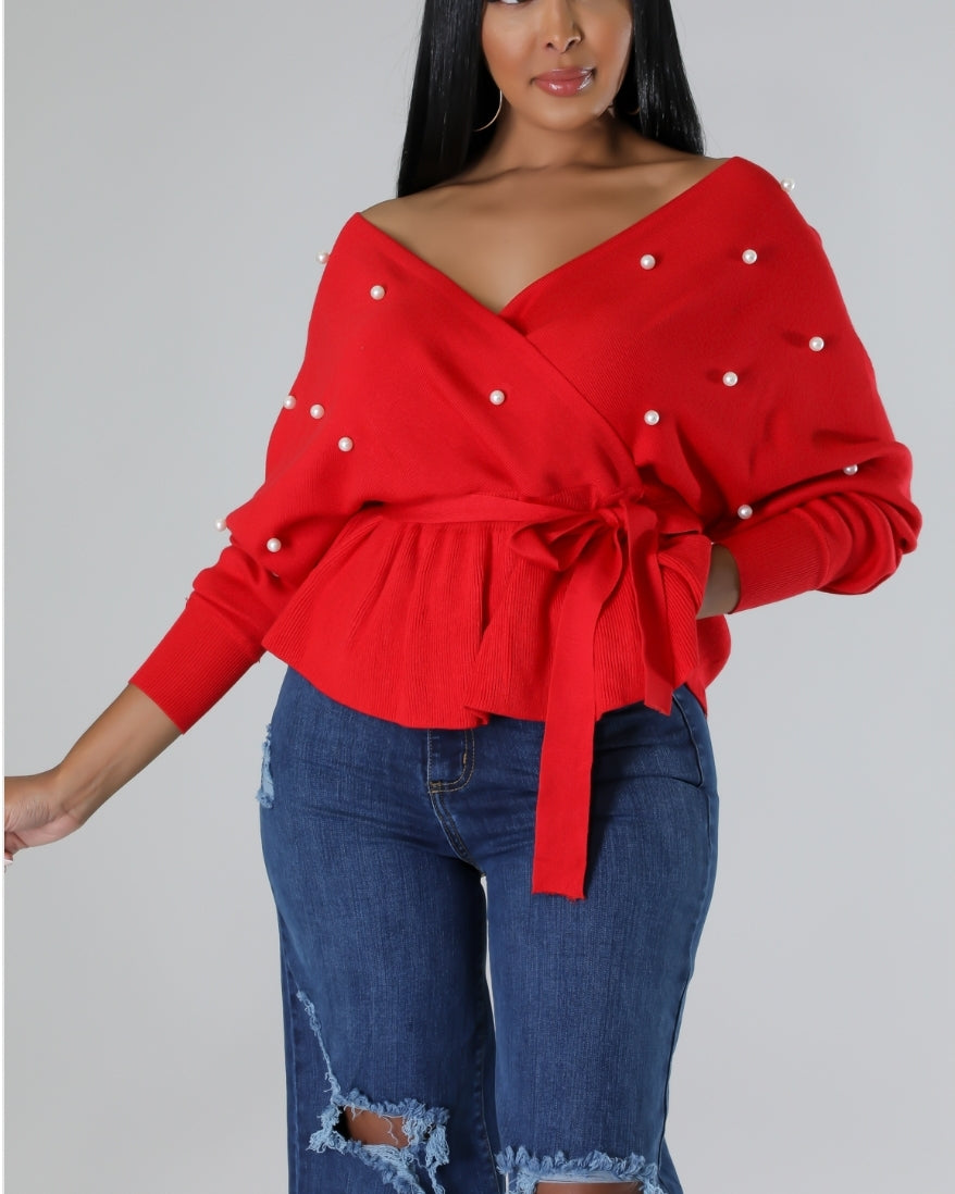 Classy Pearl Sweater (Red)