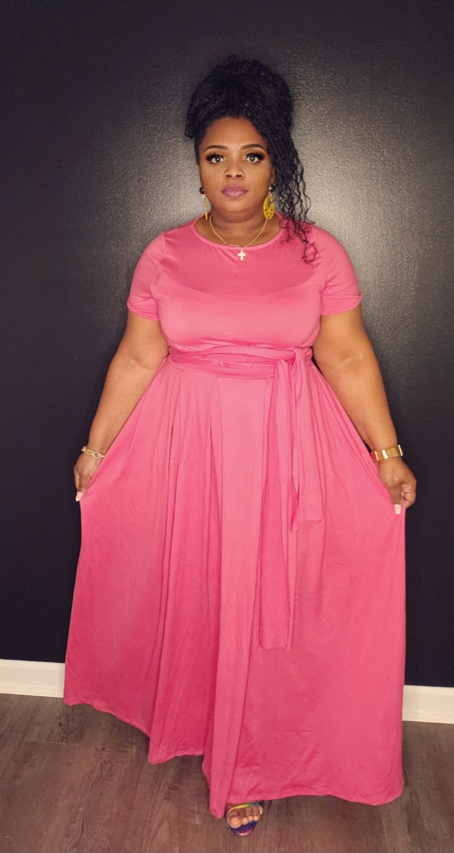 Wrap around Maxi Skirt Set(pink)