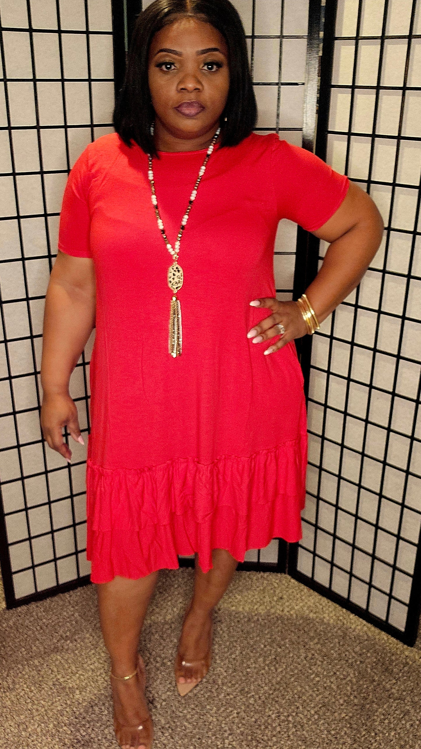 Swing Ruffle dress ( Ruby Red)