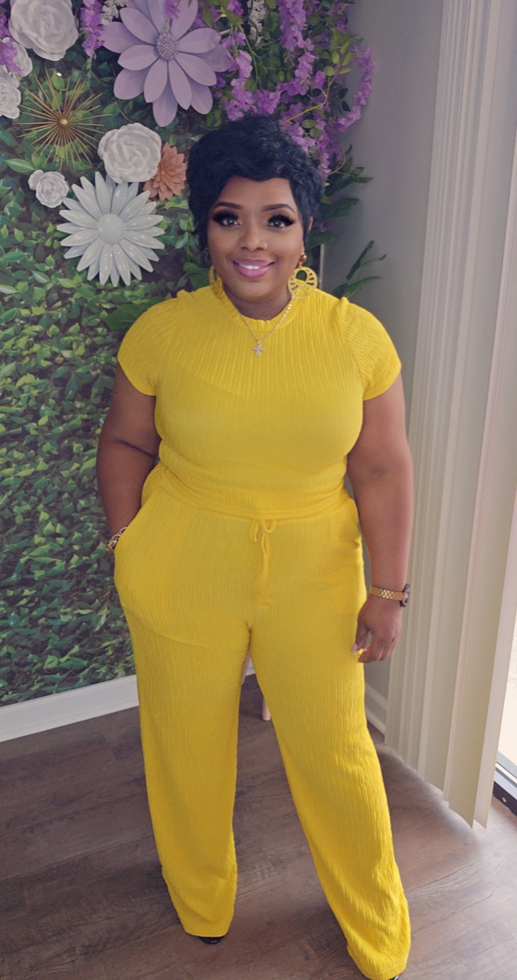 So-Chic Crinkle Textured Set( yellow)