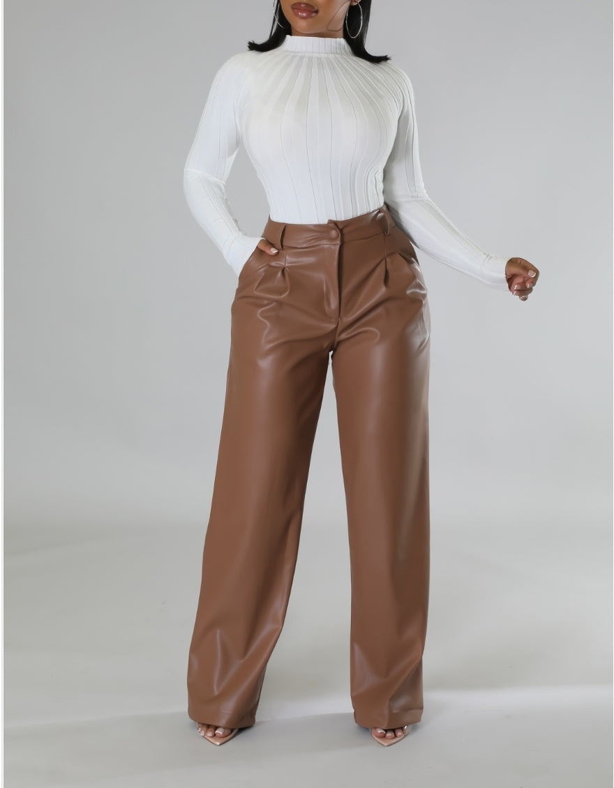 Cocoa faux leather wide leg pants
