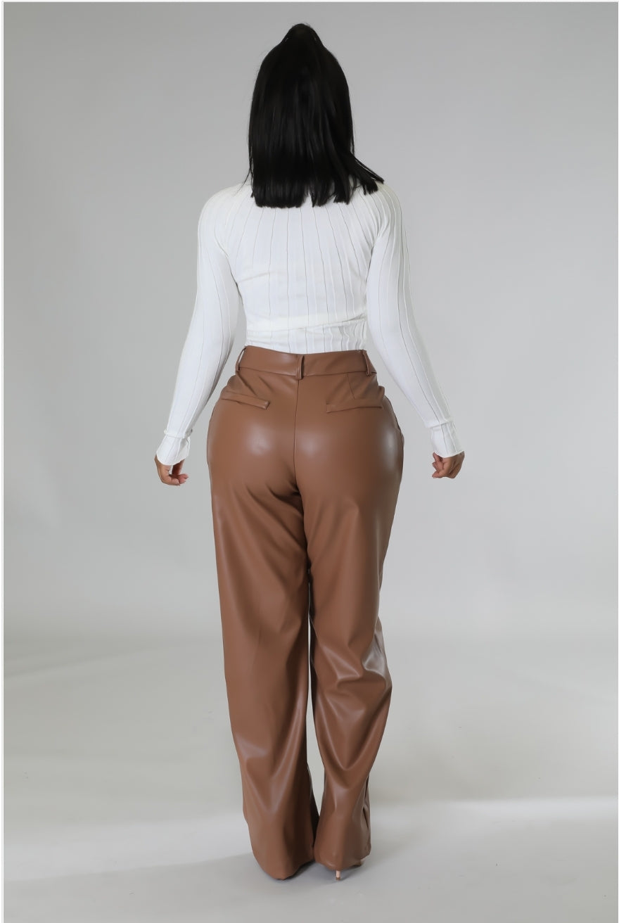 Cocoa faux leather wide leg pants