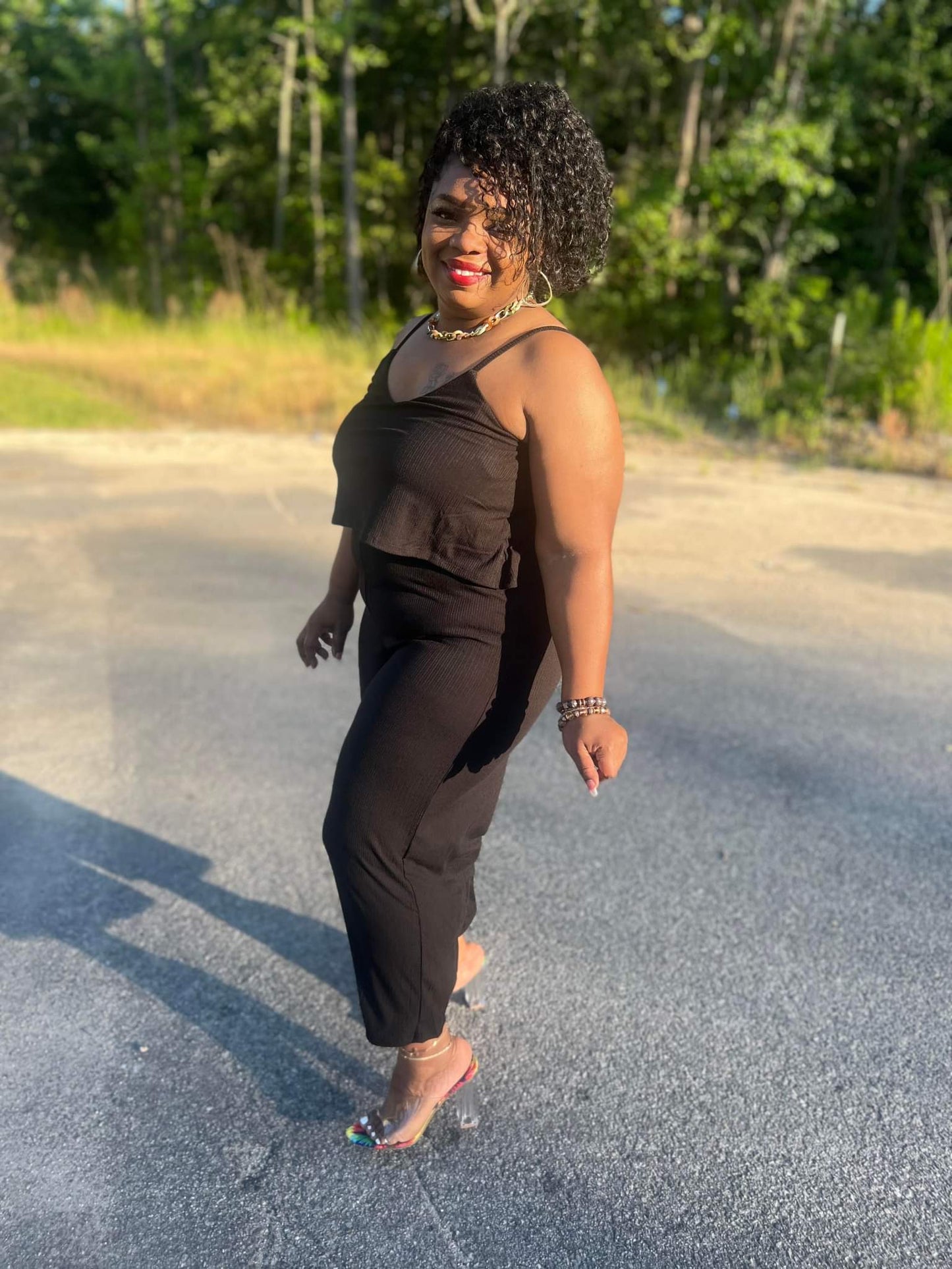 Black double layer Jumpsuit