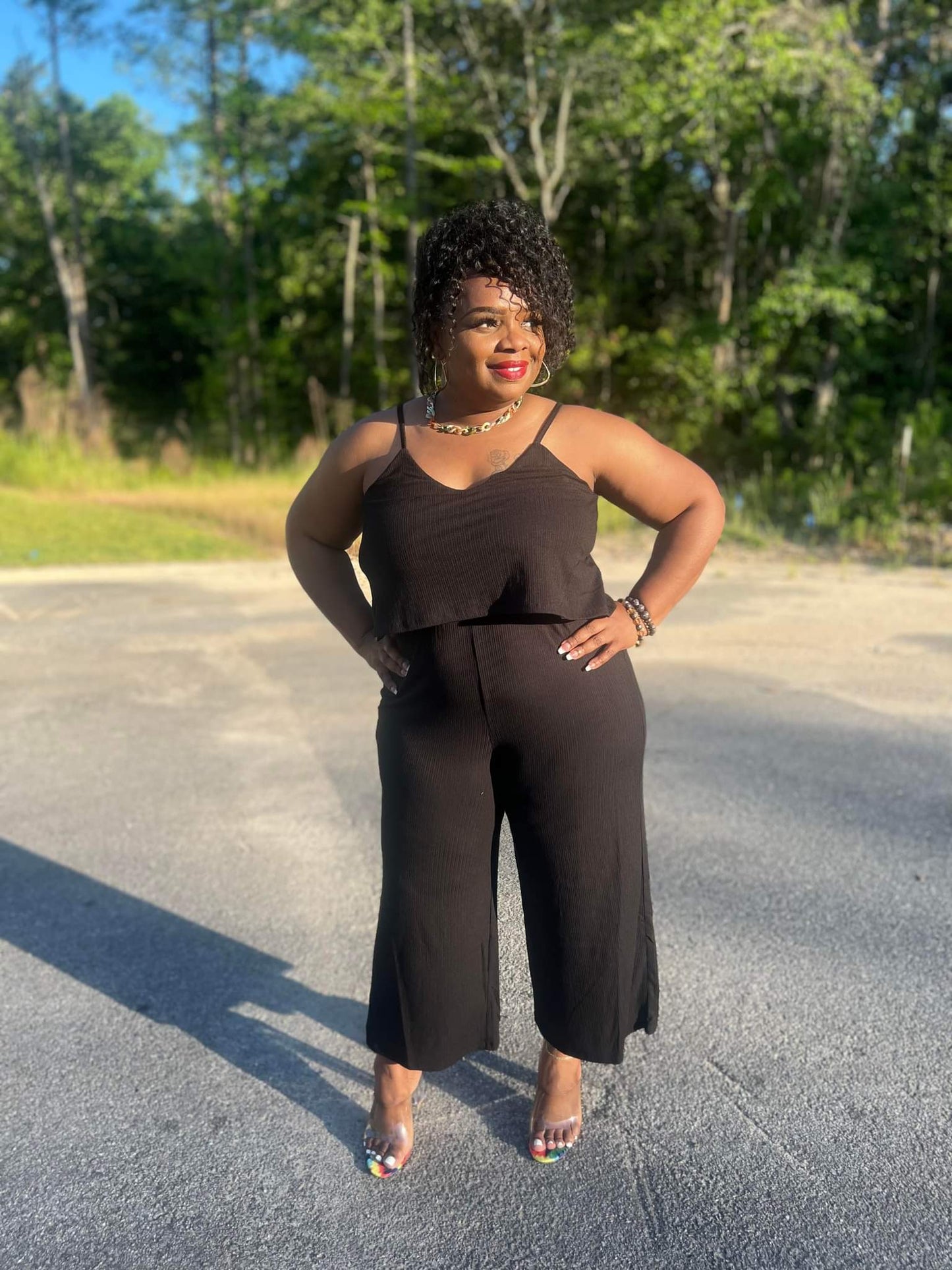 Black double layer Jumpsuit