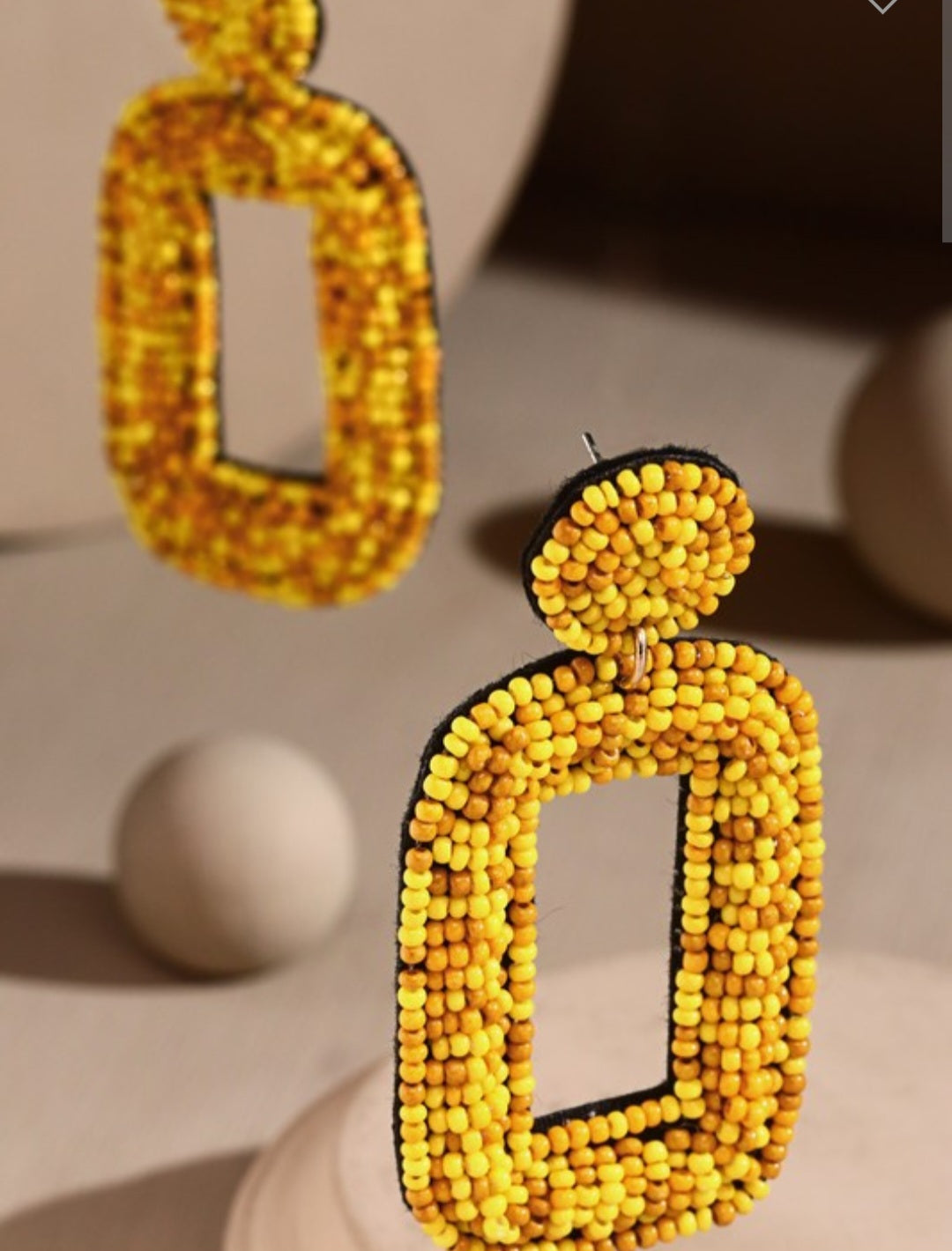 Mustard Rectangle Beaded earrings