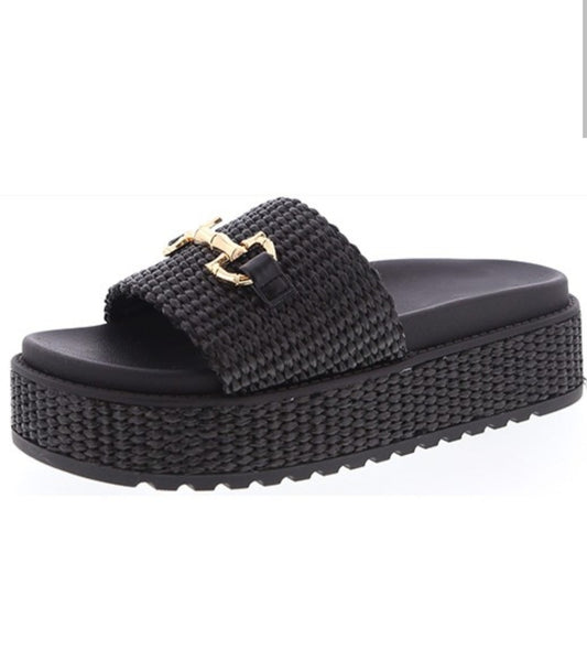 Black basket buckle wedge
