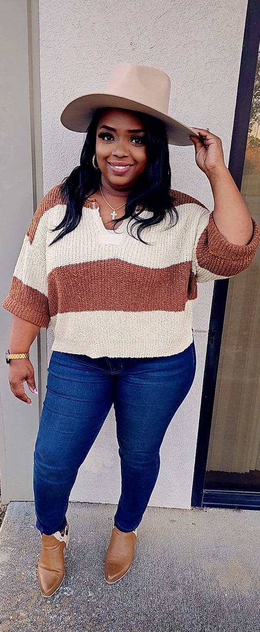Fall Vibe knit sweater brown/cream