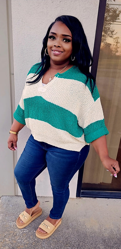 Fall Vibes knit sweater (green/cream)