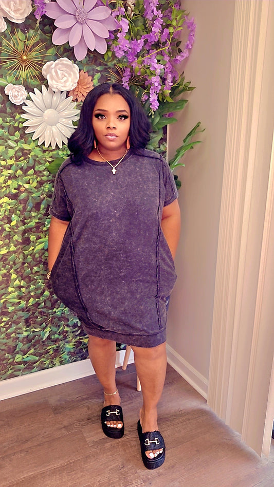 French Terry Denim Dress (Ash Black)
