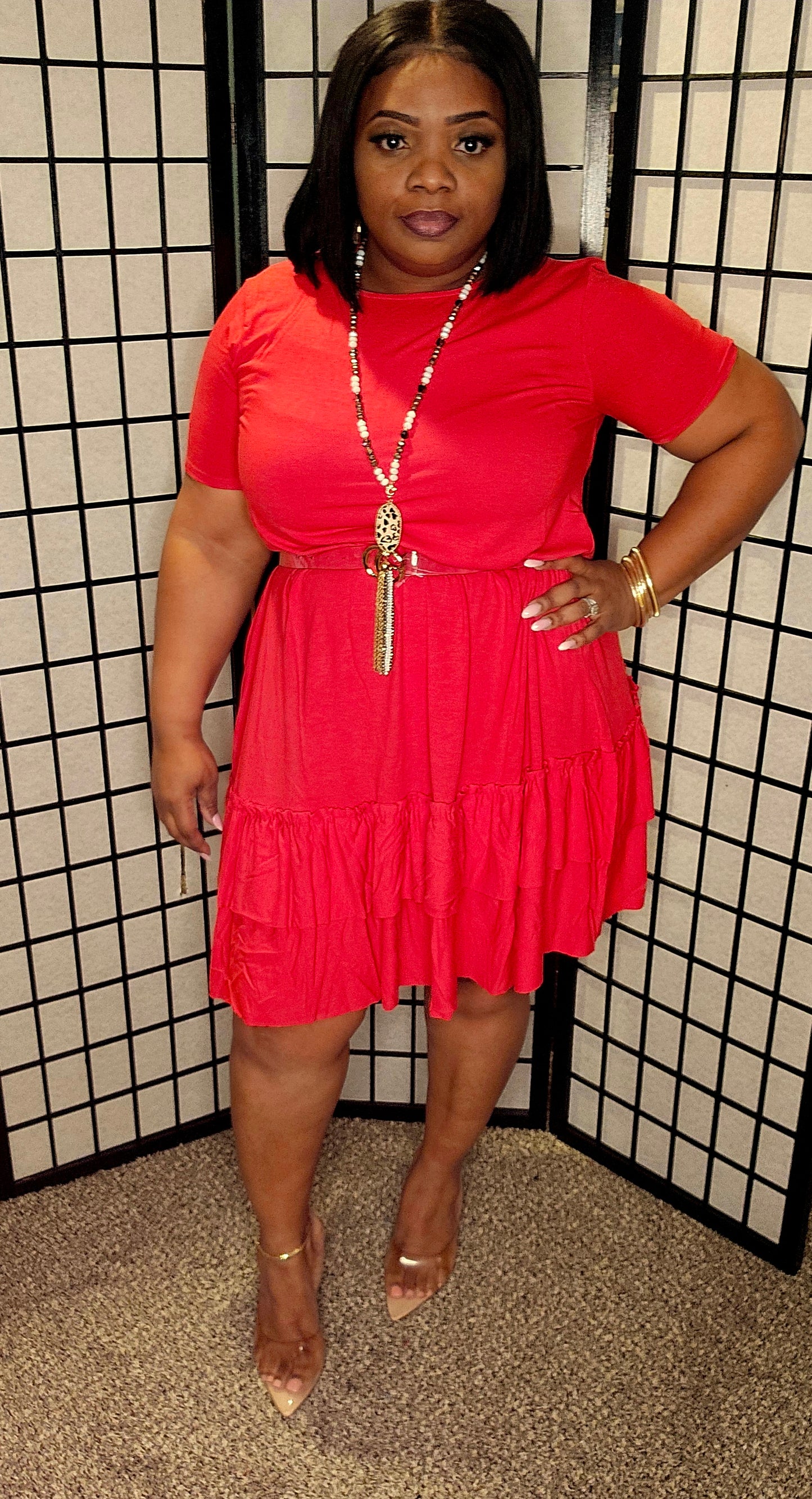 Swing Ruffle dress ( Ruby Red)