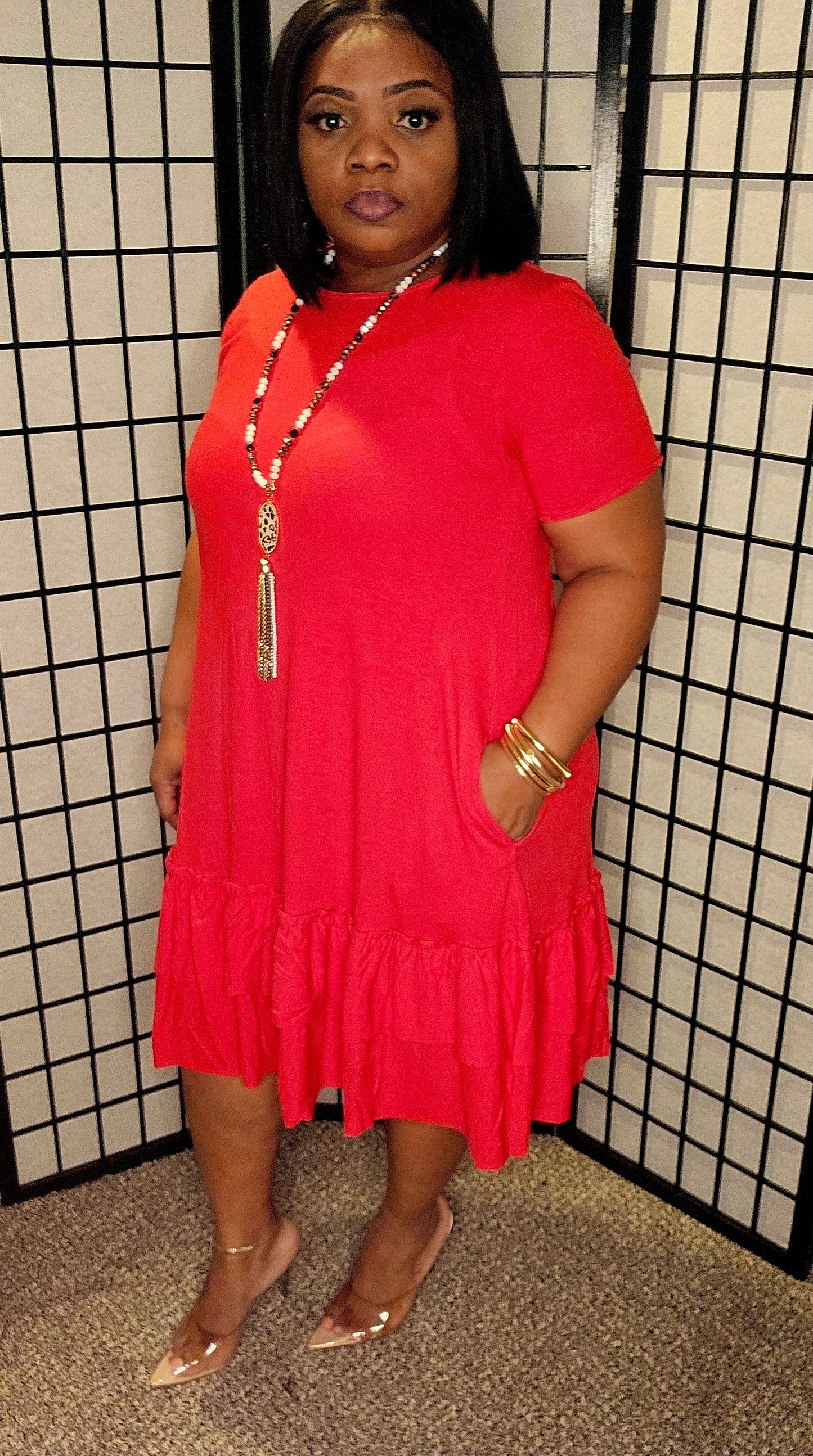 Swing Ruffle dress ( Ruby Red)