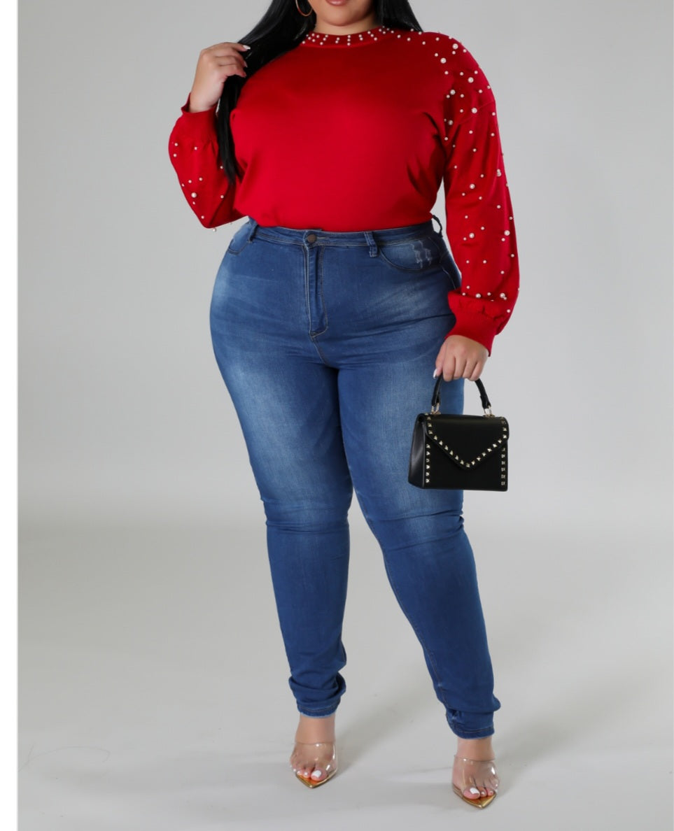 Sweet Pearls Sweater( Red)