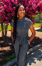 Load image into Gallery viewer, Pinstripe Pants Set Crinkle (black/white)
