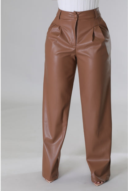 Cocoa faux leather wide leg pants